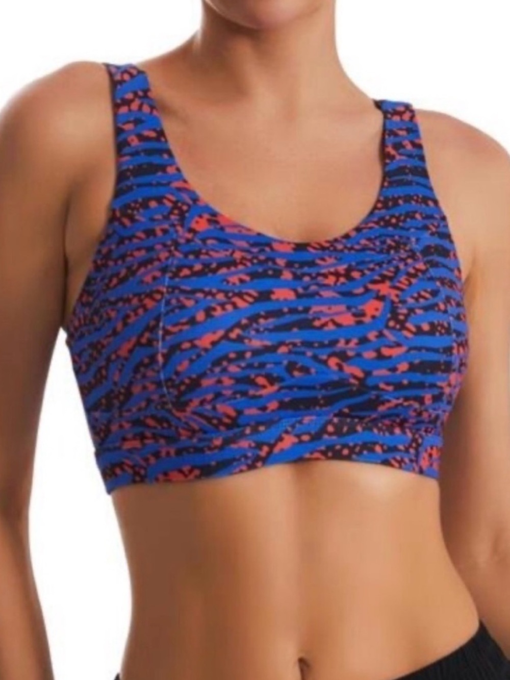 Running Girl Vibrant Blue & Red Animal Print Athletic Sports Bra SZ 3X